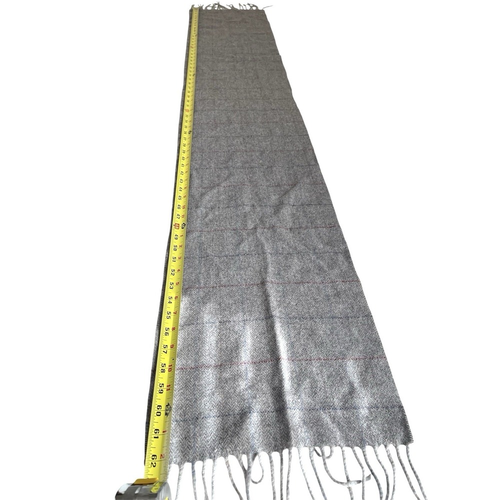 Men's Grey Checkered Herringbone 100% Wool Winter Scarf 12"x62" Made In‎ Italy - Picture 5 of 5